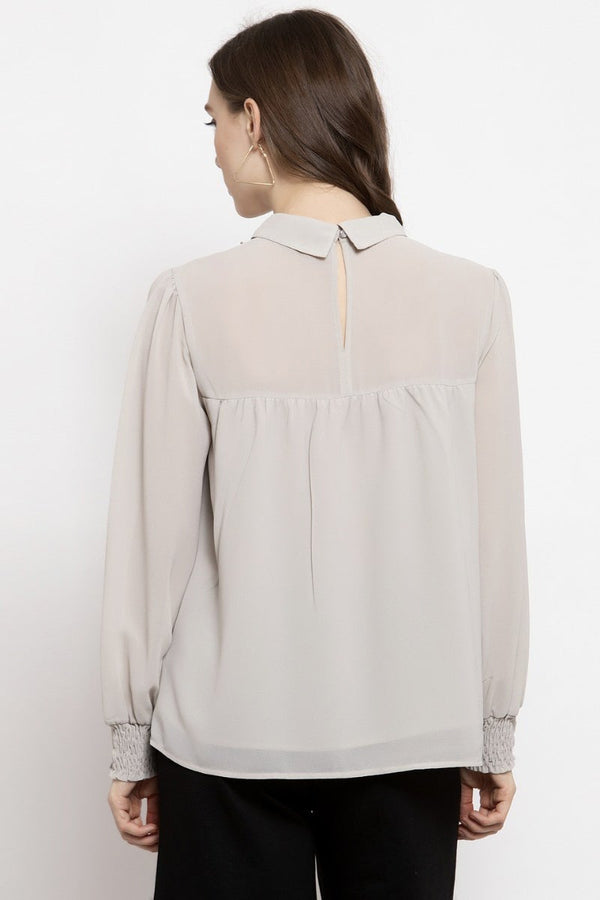 Gipsy Gipsy Grey Embellished Georgette Top Grey