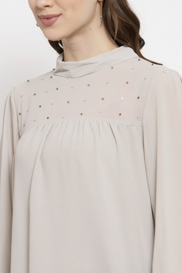 Gipsy Gipsy Grey Embellished Georgette Top Grey