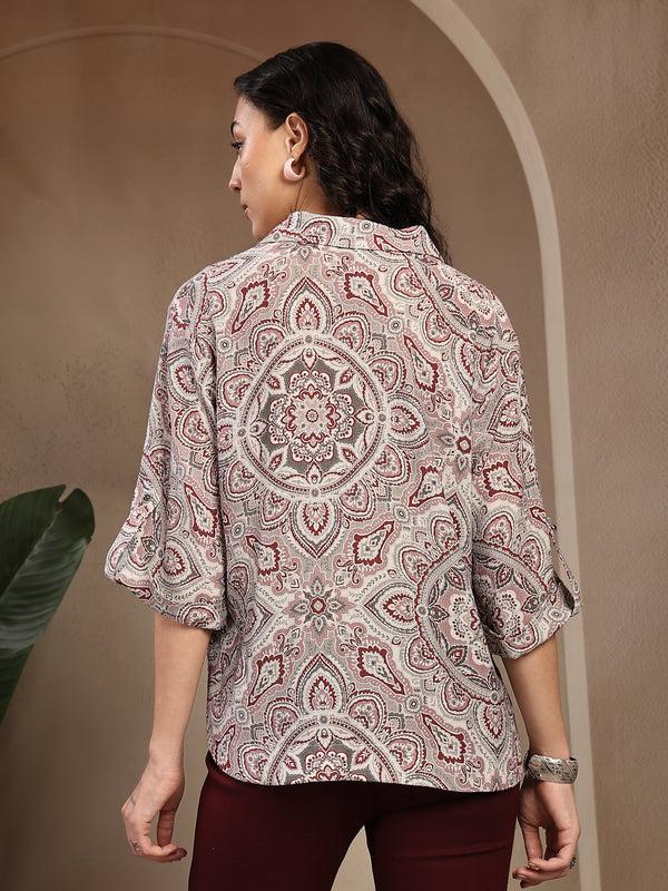 Gipsy Gipsy Grey Printed Rayon Tunic Grey