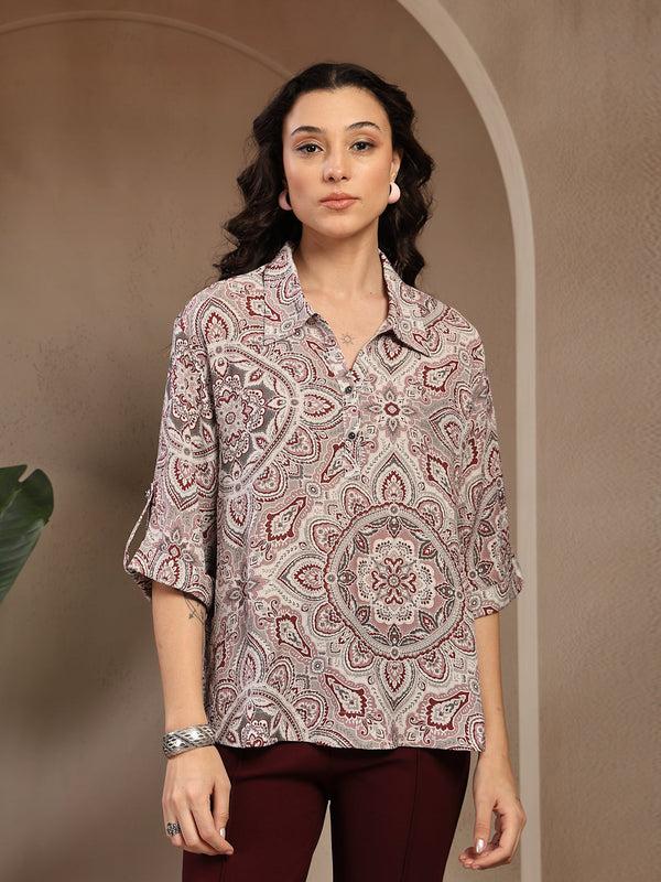 gipsy Gipsy Grey Printed Rayon Tunic Grey