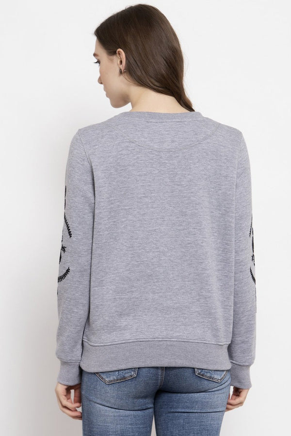 Gipsy Gipsy Grey Solid Poly Cotton Sweatshirt Grey
