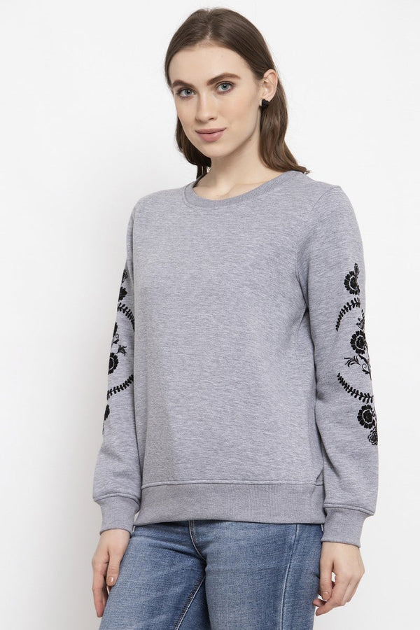 Gipsy Gipsy Grey Solid Poly Cotton Sweatshirt Grey