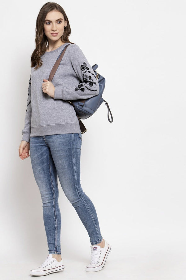Gipsy Gipsy Grey Solid Poly Cotton Sweatshirt Grey
