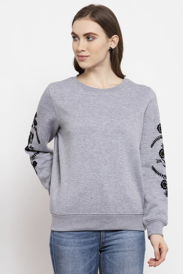 gipsy Gipsy Grey Solid Poly Cotton Sweatshirt Grey