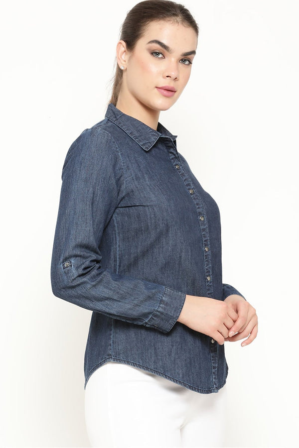 Gipsy Gipsy Indigo Blue Solid Cotton Shirt Blue