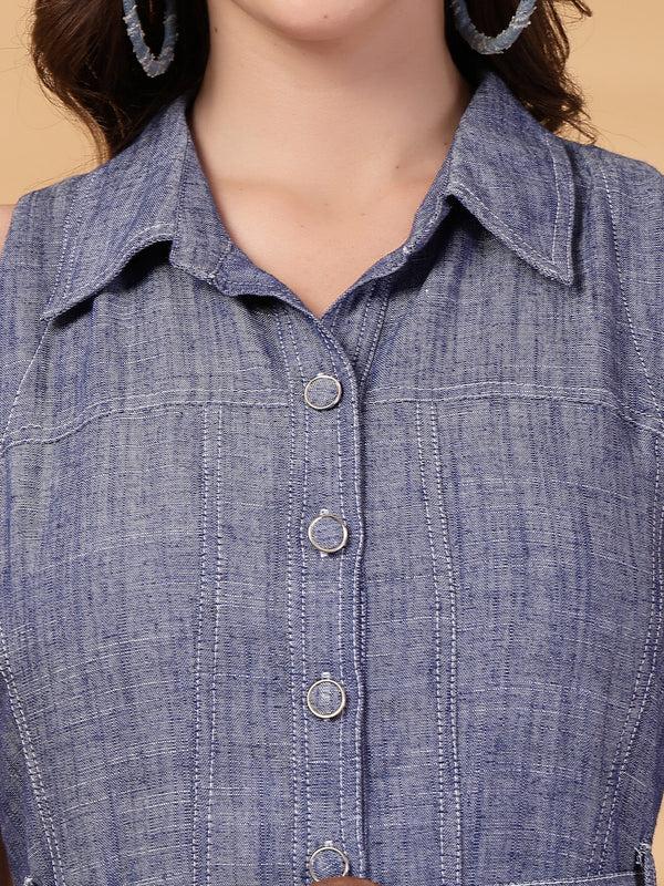 Gipsy Gipsy Indigo Cotton A Line Dress With Belt