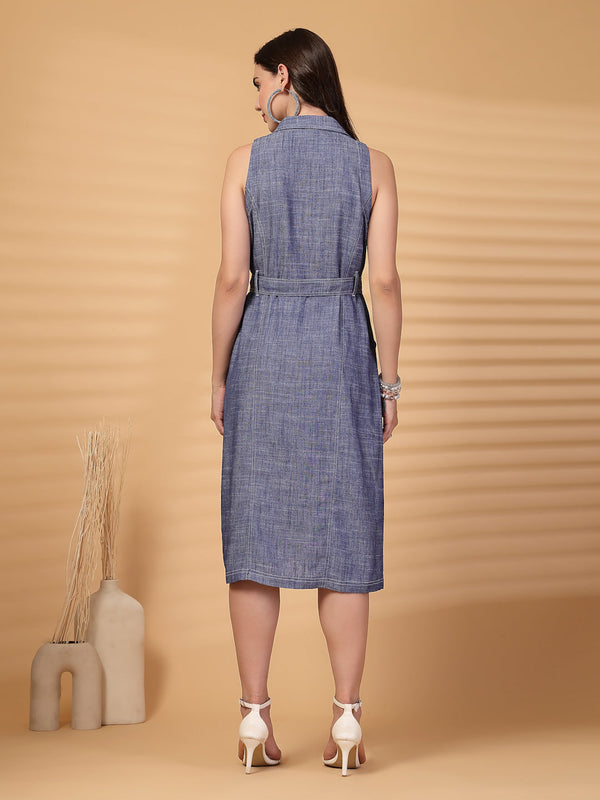 Gipsy Gipsy Indigo Cotton A Line Dress With Belt
