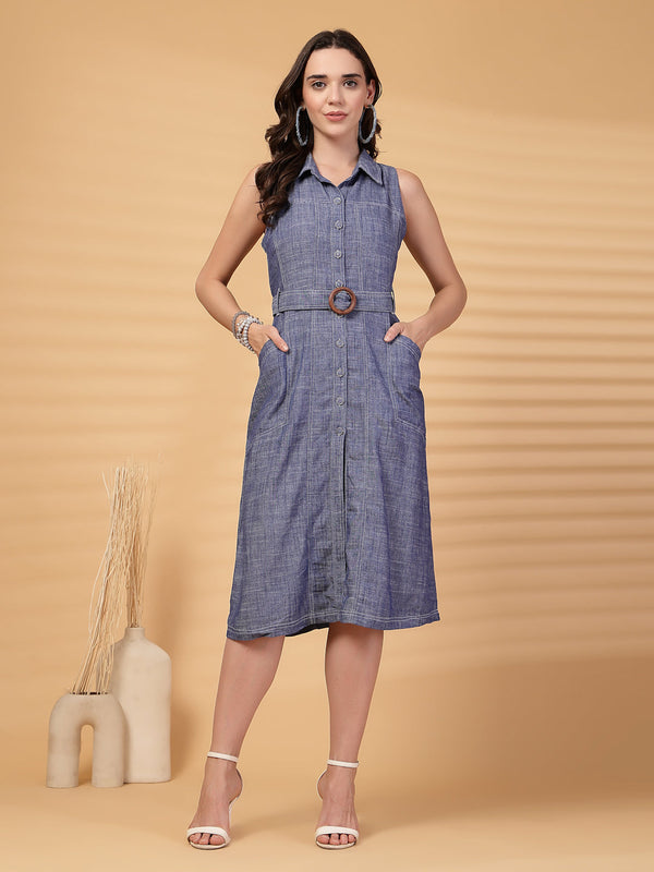 gipsy Gipsy Indigo Cotton A Line Dress With Belt
