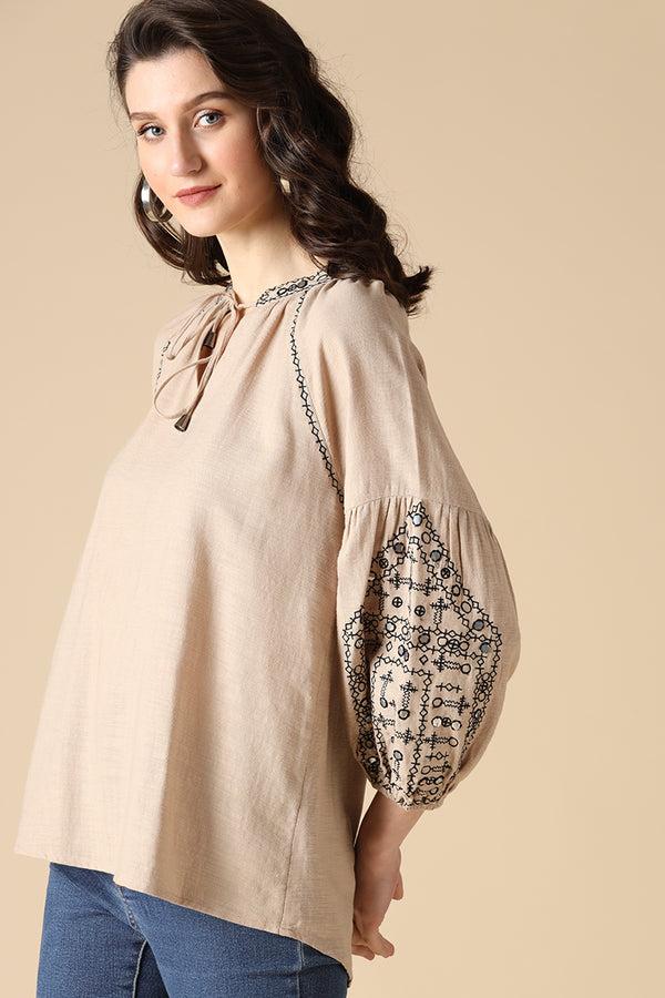 Gipsy Gipsy Khaki Fashion Round Neck Linen Tunic