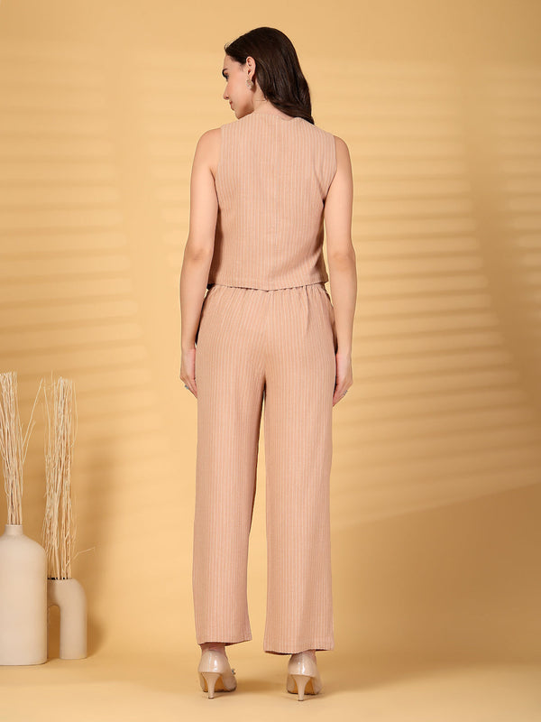 Gipsy Gipsy Khaki Striped Cotton Vest With Pants