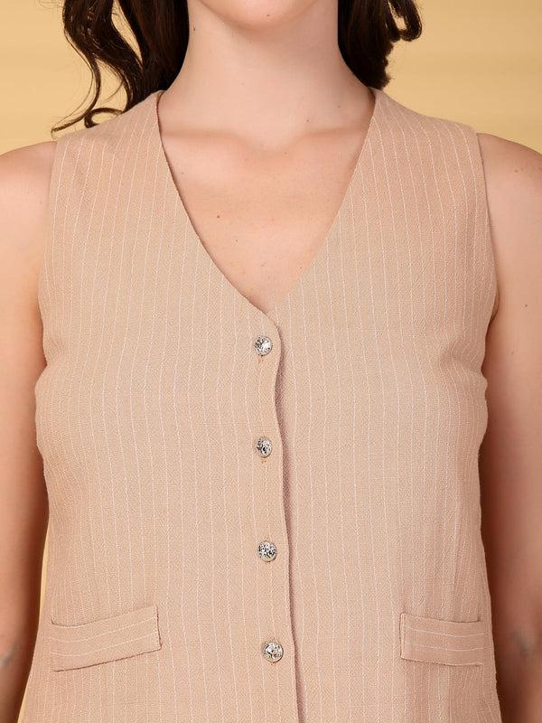 Gipsy Gipsy Khaki Striped Cotton Vest With Pants
