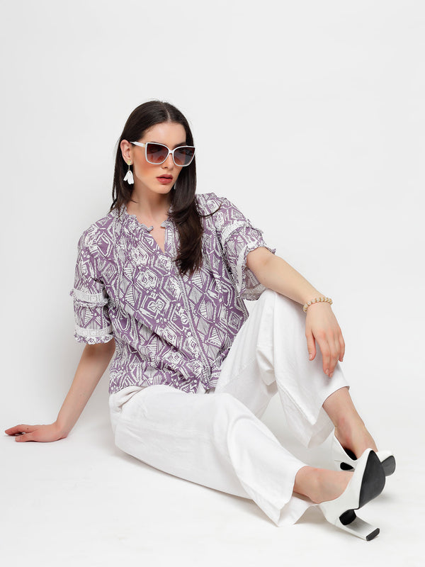Gipsy Gipsy Lilac Cotton Print Blouse Lilac