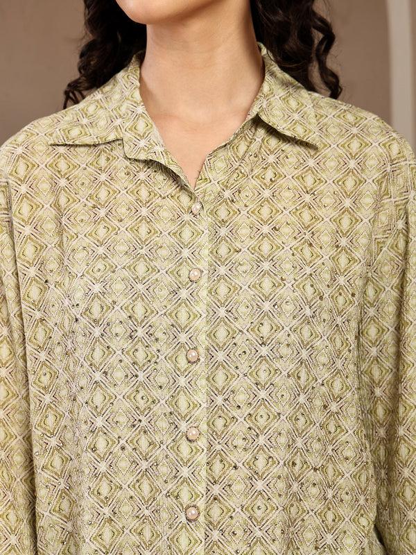 Gipsy Gipsy Lime Green Greek Printed Shirt