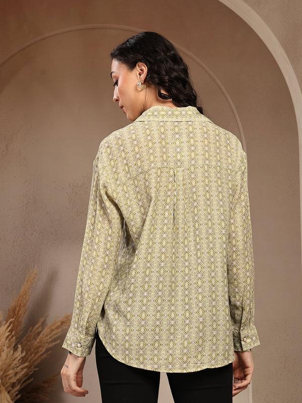 Gipsy Gipsy Lime Green Greek Printed Shirt