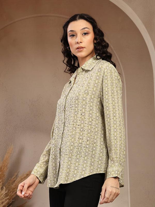 Gipsy Gipsy Lime Green Greek Printed Shirt