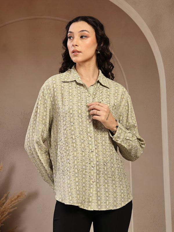 gipsy Gipsy Lime Green Greek Printed Shirt