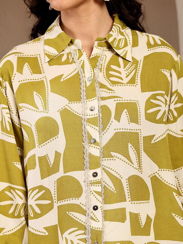 Gipsy Gipsy Lime Green Printed Rayon Shirt