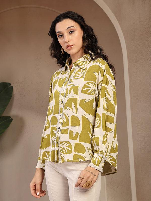 Gipsy Gipsy Lime Green Printed Rayon Shirt