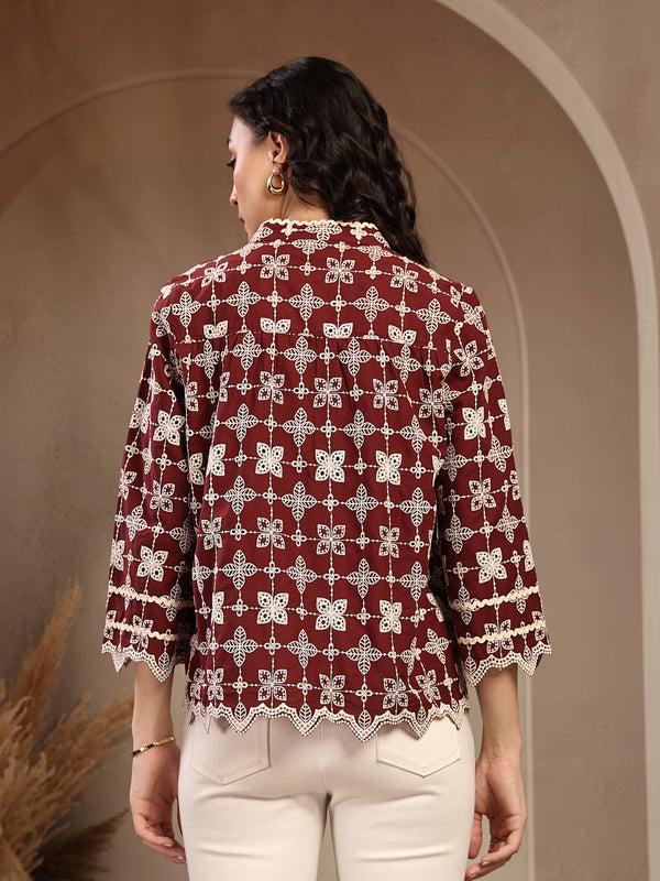 Gipsy Gipsy Maroon Embroidered Cotton Tunic