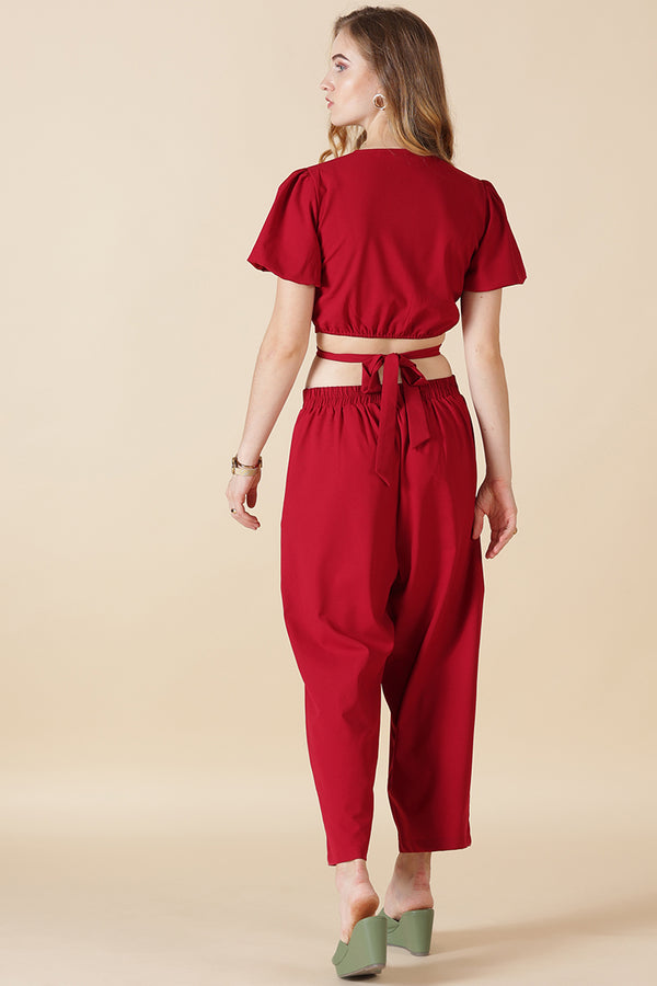 Gipsy Gipsy-Maroon Georgette Co-Ord Top Maroon