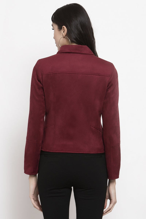 Gipsy Gipsy Maroon Solid Polyester Jacket Maroon