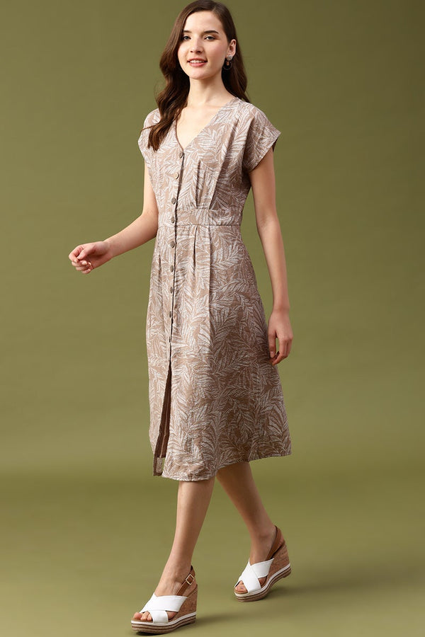 Gipsy Gipsy Mocca Floral Crepe Dress Brown
