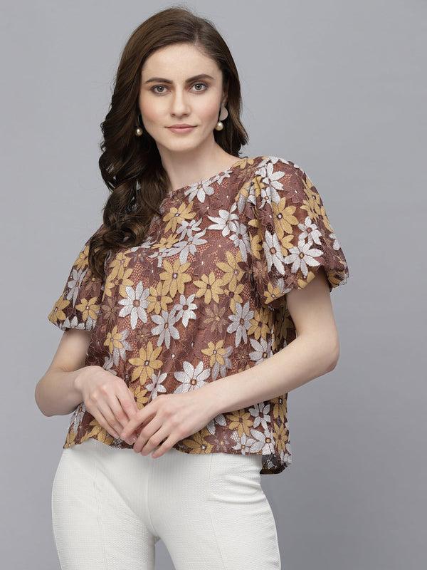 Gipsy Gipsy Mocca Net Fabric Blouse Mocca