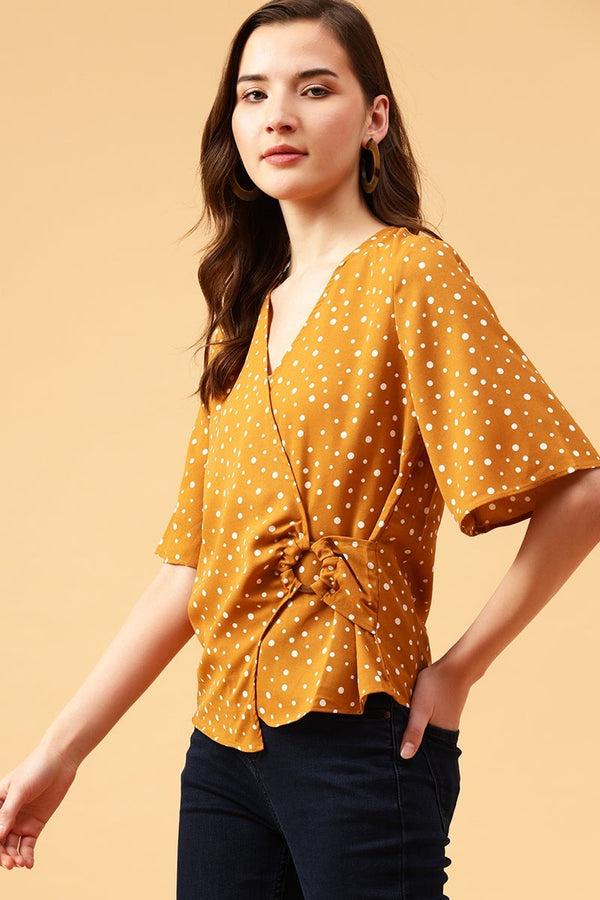 Gipsy Gipsy Mustard Polka Dots Crepe Top Mustard