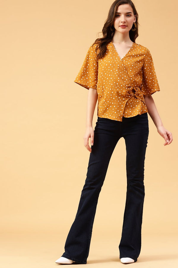 Gipsy Gipsy Mustard Polka Dots Crepe Top Mustard