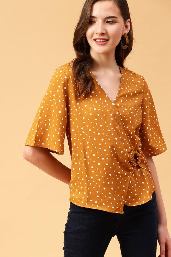 gipsy Gipsy Mustard Polka Dots Crepe Top Mustard