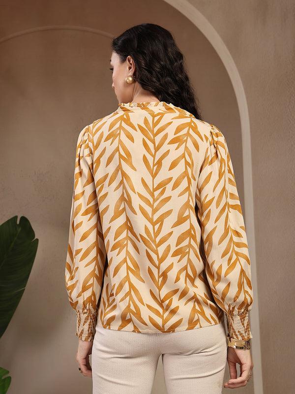 Gipsy Gipsy Mustard Printed Rayon Blouse