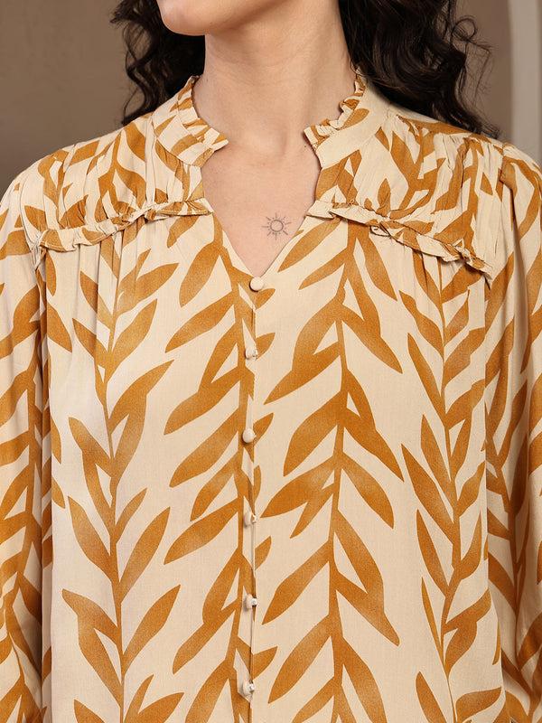 Gipsy Gipsy Mustard Printed Rayon Blouse