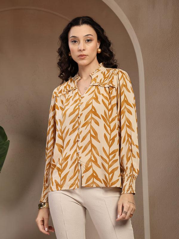 gipsy Gipsy Mustard Printed Rayon Blouse
