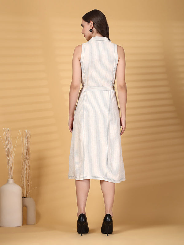 Gipsy Gipsy Natural Striped Cotton Dress With Belt