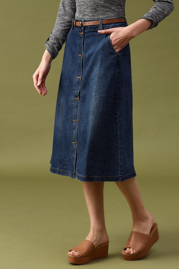 Gipsy Gipsy Navy Blue Solid Denim Skirt Navy Blue