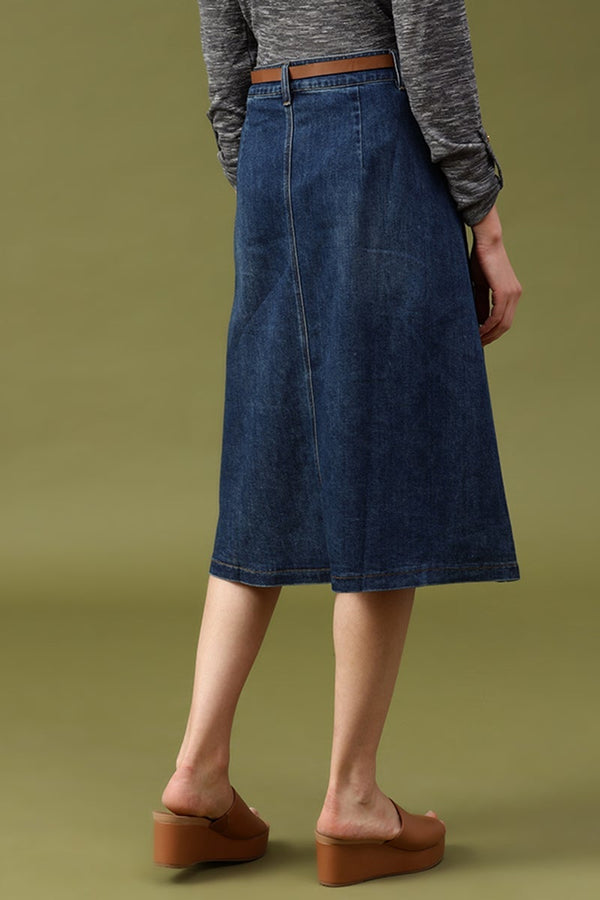 Gipsy Gipsy Navy Blue Solid Denim Skirt Navy Blue
