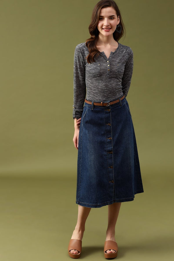 Gipsy Gipsy Navy Blue Solid Denim Skirt Navy Blue