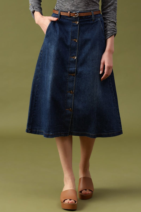 gipsy Gipsy Navy Blue Solid Denim Skirt Navy Blue