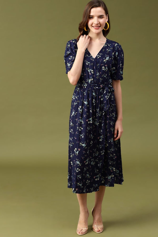 gipsy Gipsy Navy Floral Liva Dress Navy Blue