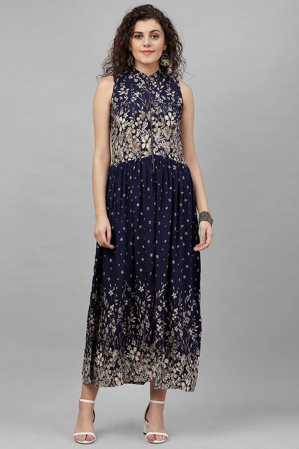 gipsy Gipsy Navy Polyster Dress Navy Blue