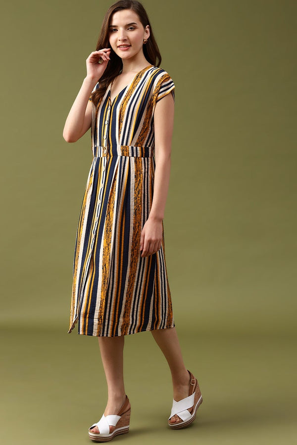 Gipsy Gipsy Navy Striped Crepe Dress Navy Blue
