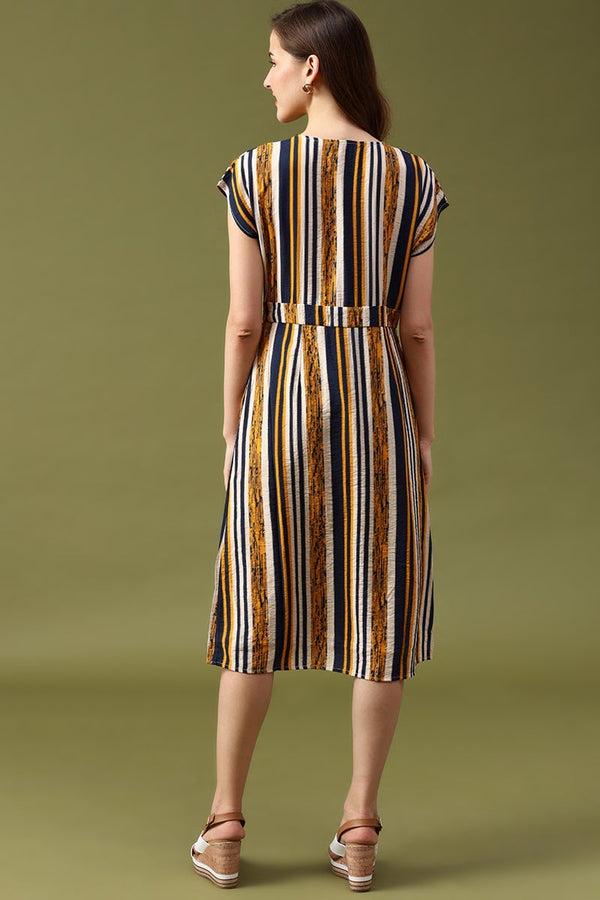 Gipsy Gipsy Navy Striped Crepe Dress Navy Blue