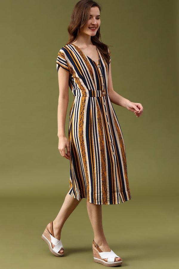 Gipsy Gipsy Navy Striped Crepe Dress Navy Blue