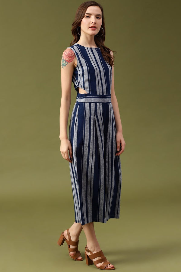 Gipsy Gipsy Navy Striped Linen Jump Suit Navy Blue