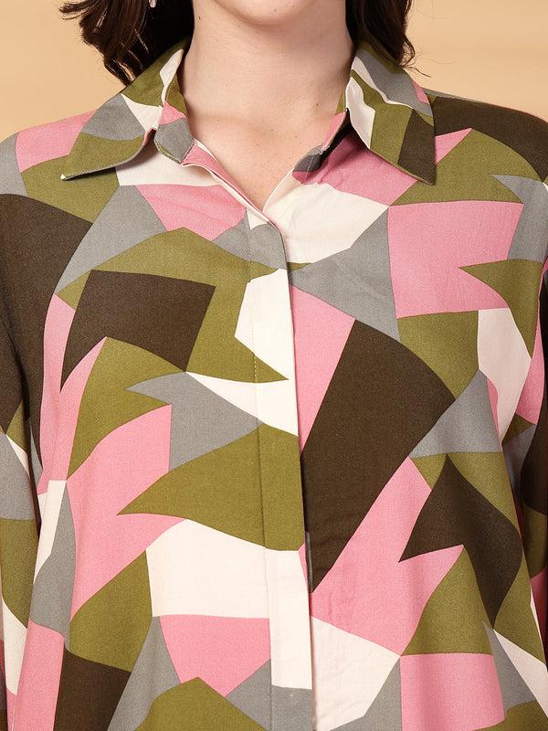 Gipsy Gipsy Olive Abstract Printed Rayon Shirt