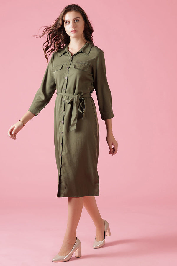 Gipsy Gipsy Olive Cotton Dress Olive