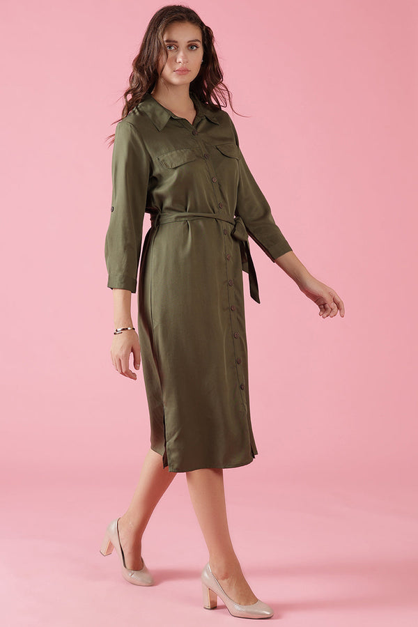 Gipsy Gipsy Olive Cotton Dress Olive