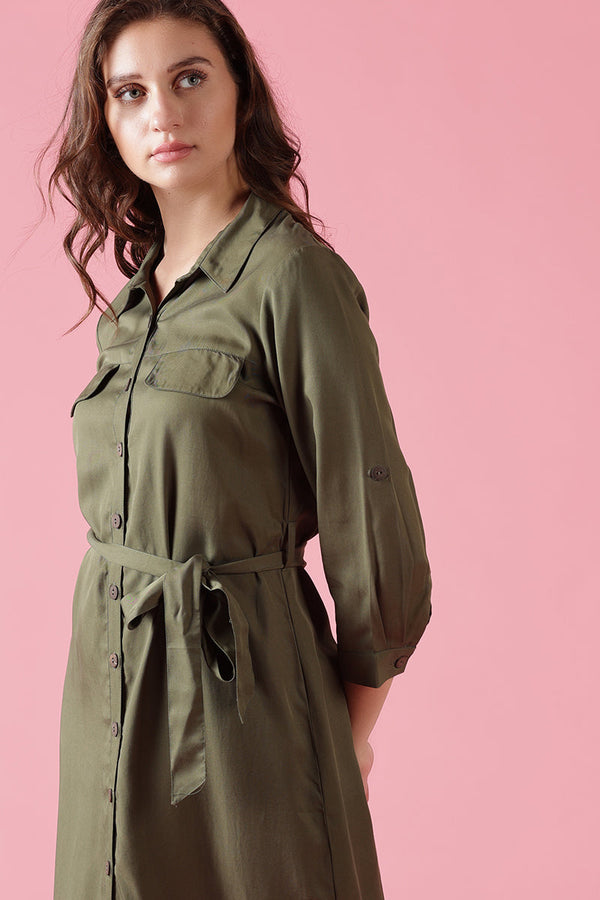 Gipsy Gipsy Olive Cotton Dress Olive
