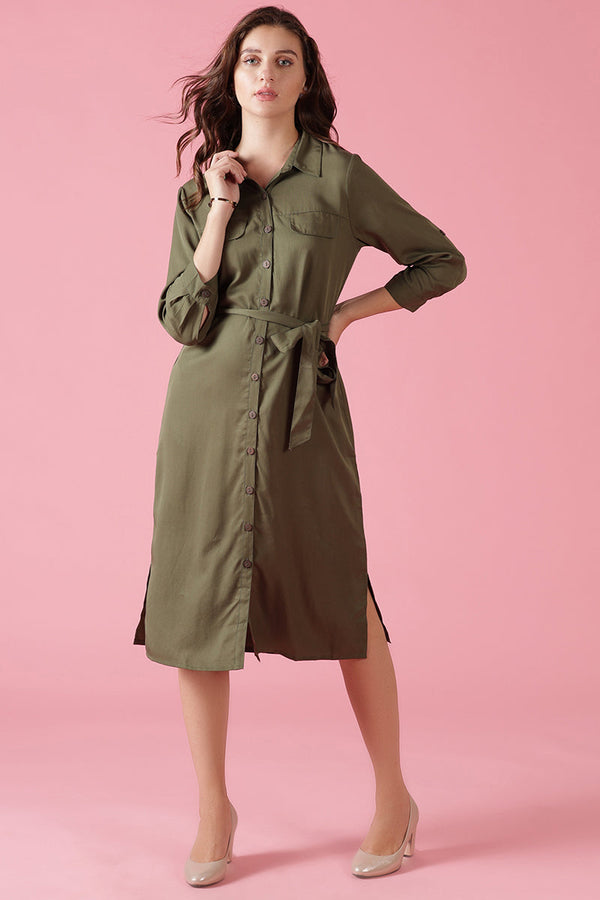 gipsy Gipsy Olive Cotton Dress Olive