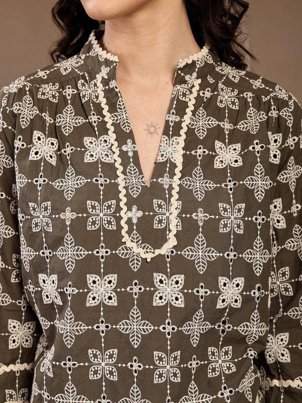 Gipsy Gipsy Olive Embroidered Cotton Tunic